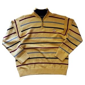 Paul & Shark Yachting Vintage Striped Nautical 1/4 Zip Sweater Yellow Pullover